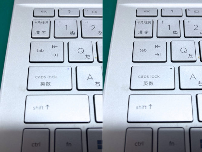 caps lockのランプが点灯したHPのノートパソコンのキーボード