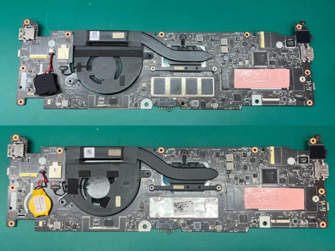 上下に並べて比べた2枚のマザーボード
