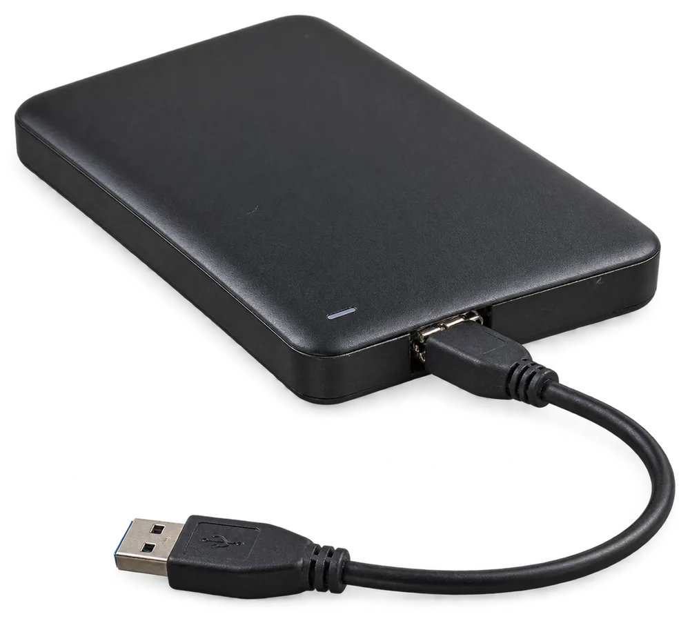 USBケーブルをつないだ外付けハードディスク(イメージ)