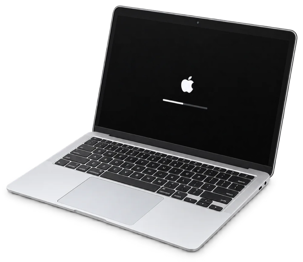 リンゴのマークで止まったMacBook(イメージ)