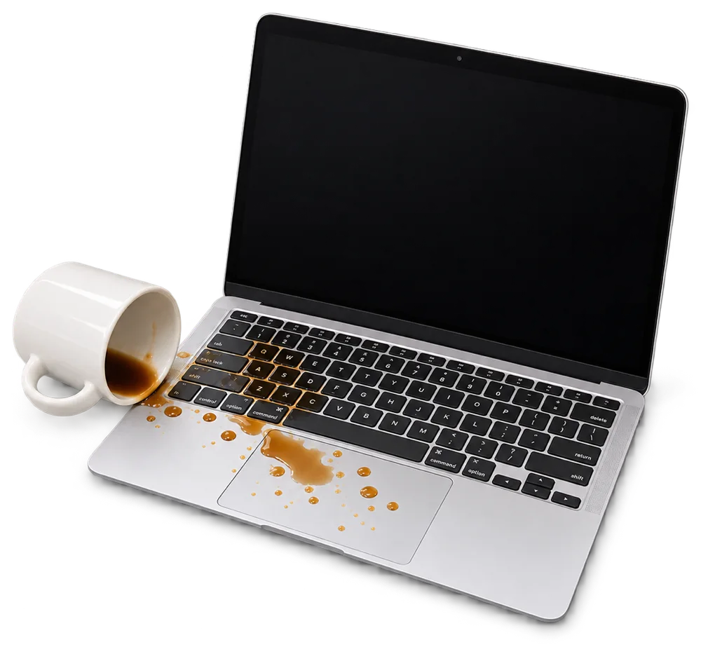 キーボードにコーヒーをこぼしたMacBook(イメージ)