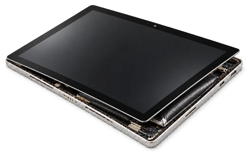 画面が浮き上がり、膨らんだバッテリーが見えるSurface(イメージ)